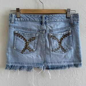 Y2K Celebrity Pink Denim Mini Skirt with Embellished Pockets Size 3